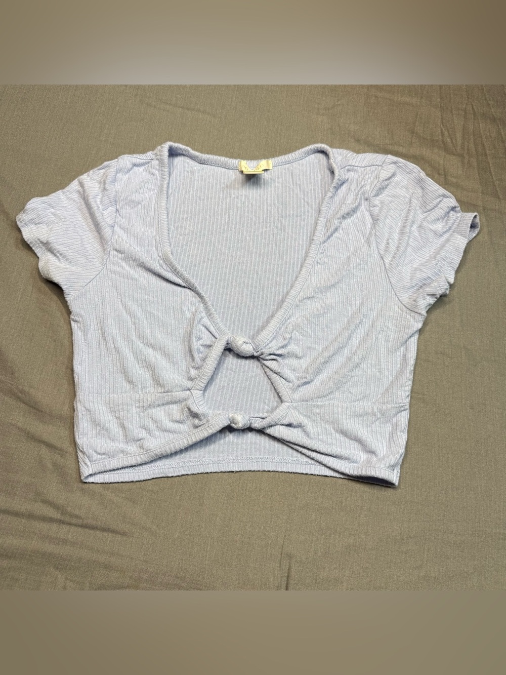 Bozzolo Blue Ribbed Twist-Front Crop Top